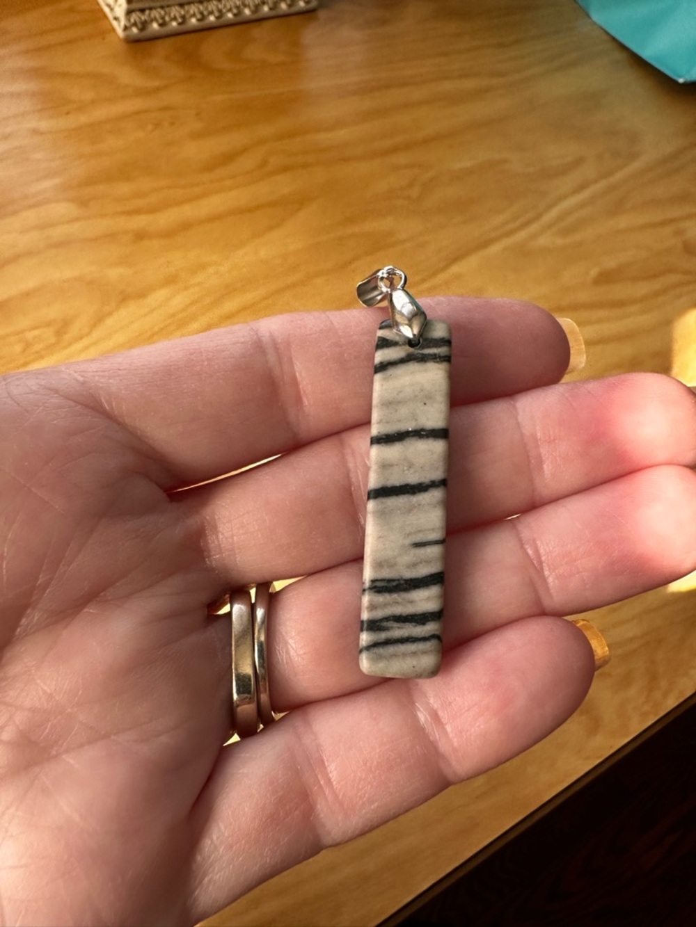 Artisan Black and White Striped zebra jasper Rectangular Pendant